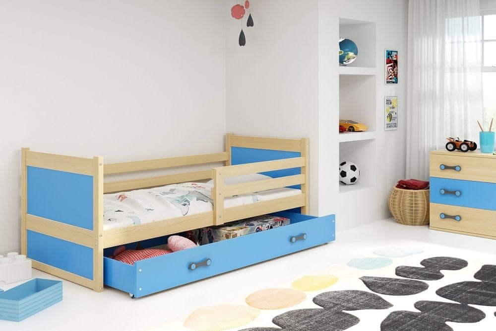 eoshop Detská posteľ Rico 1 80x190, s úložným priestorom - 1 osoba - Borovica, Modrá